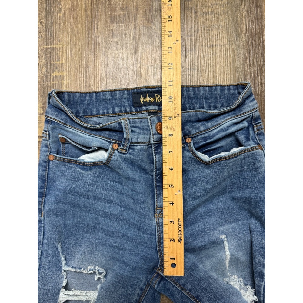 Indigo Rein Skinny Jeans Sz 7 Blue Distressed Ripped High Rise Medium Wash Denim - Picture 5 of 10